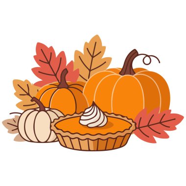 Düşen balkabağı turtası beyaz arkaplanda izole edilmiş vektör çizimi bırakır