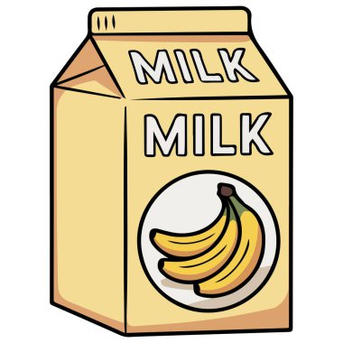 Muz sütü kutusu beyaz arka planda izole edilmiş vektör çizimi içer