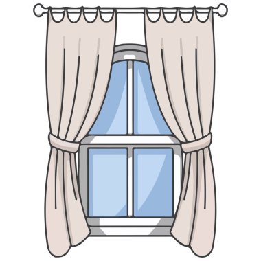 Beyaz arkaplanda izole edilmiş vektör illüstrasyonlu iç pencere