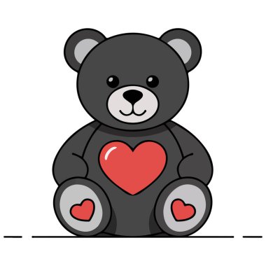 Beyaz arka planda kalp izole edilmiş vektör çizimi tutan el çizimi ayı