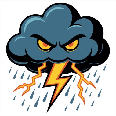 Beyaz arkaplanda yıldırımlı izole vektör çizimi olan fırtına bulutu