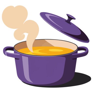 Beyaz zemin üzerinde izole edilmiş vektör illüstrasyonunda çorba pişirme