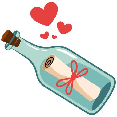 Şişe izole vektör illüstrasyonunda yüzen mesaj