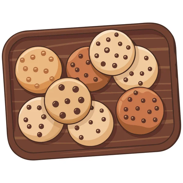 Tahta tepside tereyağlı kurabiye ve çikolata şekeri.