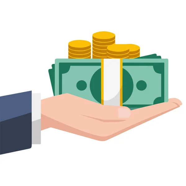 Varlıklı işadamı para destesini elinde tutuyor.