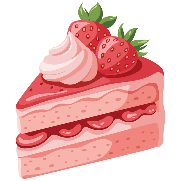 Lezzetli çilekli pasta dilimi ve beyaz arka planda izole edilmiş vektör çizimi.