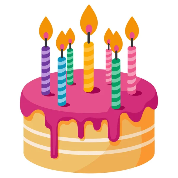 Beyaz arka planda pembe şekerli, izole edilmiş vektör resimli doğum günü pastası.