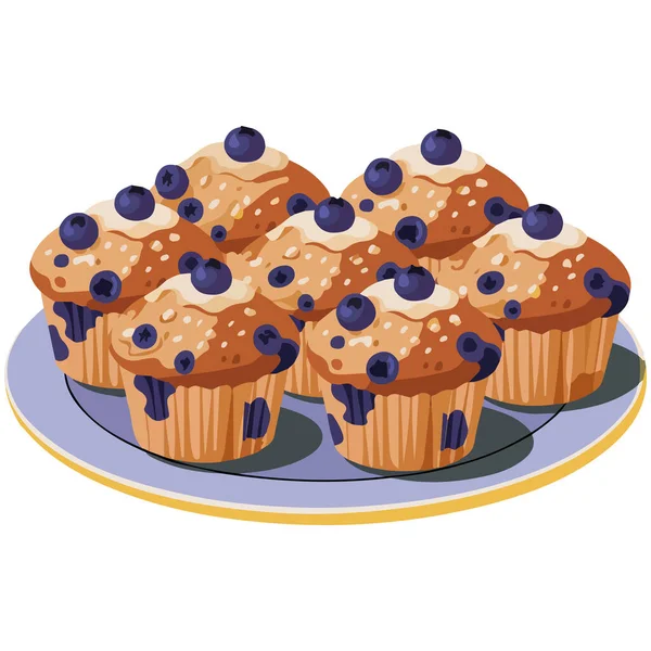 Sulu yaban mersinli sıcak kekler beyaz arka planda izole edilmiş vektör çizimi