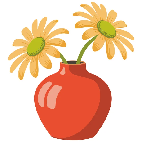 Vazo ev dekorasyonunda çiçek beyaz arkaplanda izole vektör çizimi