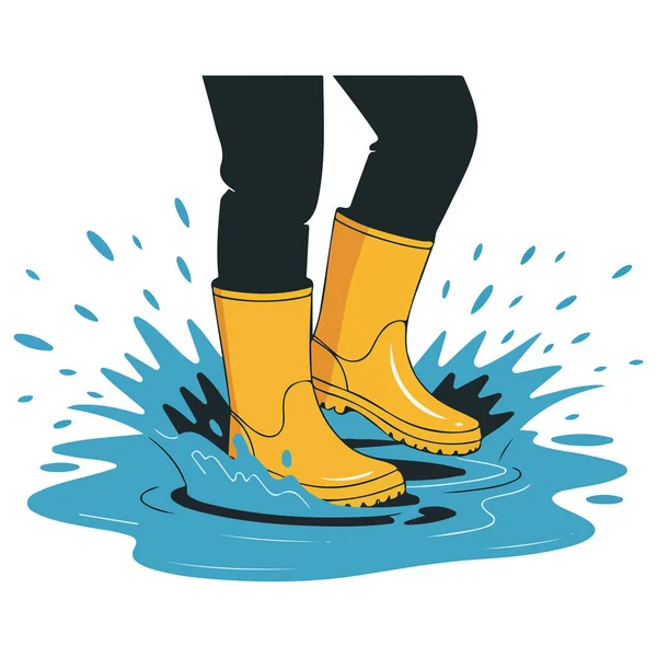 Çizmeli bacaklar beyaz arkaplanda su birikintisi izole vektör çizimi oynuyor