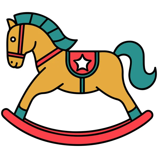 Noel ahşap sallanan at beyaz arka planda izole edilmiş vektör çizimi