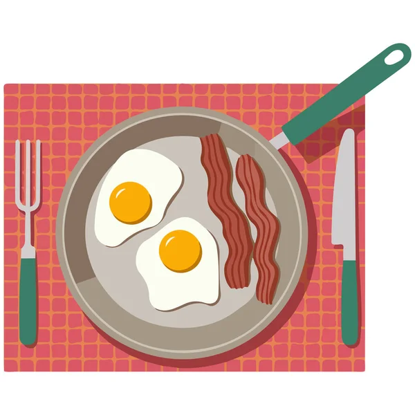 Pastırmalı yumurta, beyaz arka planda izole edilmiş vektör çizimi.