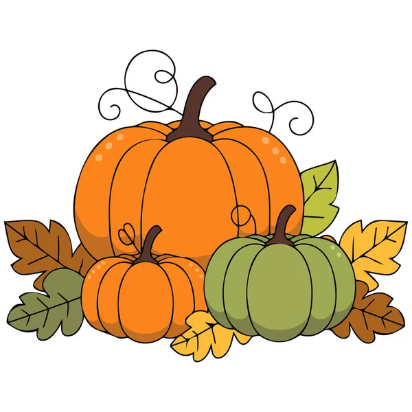 Yapraklı Cadılar Bayramı balkabakları izole vektör çizimi