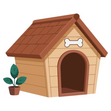 Beyaz arkaplanda izole edilmiş köpek ahşap barınağı çizimi