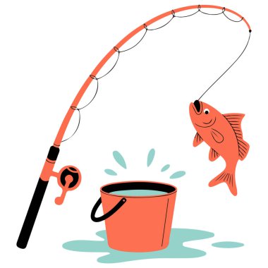 İzole edilmiş vektör illüstrasyonlu balıkçılık ekipmanları