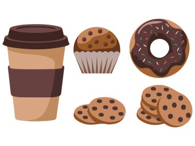 Hamur ve kahve koleksiyonu izole edilmiş vektör çizimi