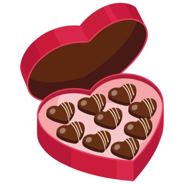 Kalp şeklinde çikolata kutusu izole edilmiş vektör çizimi