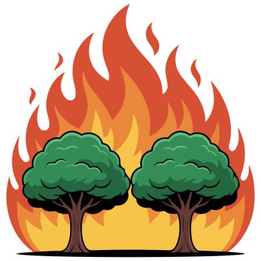 Vahşi yangın felaketi izole edilmiş vektör çizimini karaladı