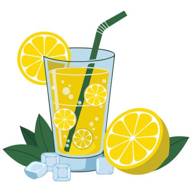 Cam izole vektör illüstrasyonunda yaz limonu