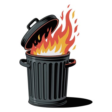 Çöp kutusu izole edilmiş vektör illüstrasyonu yakılıyor