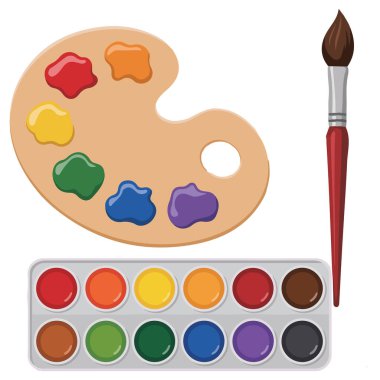 Boya fırçası ve renkler izole vektör illüstrasyonunu ayarladı