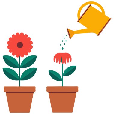 Kurumuş çiçekleri sulamak izole edilmiş vektör çizimi