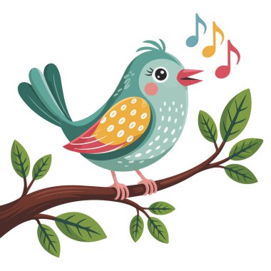 Singing bird on branch isolated vector illustration