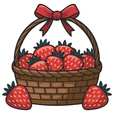 Sepet içinde çilek izole vektör illüstrasyonu