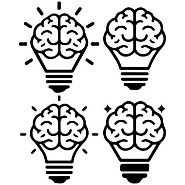 Beyin ampulü simgeleri izole edilmiş vektör illüstrasyonu
