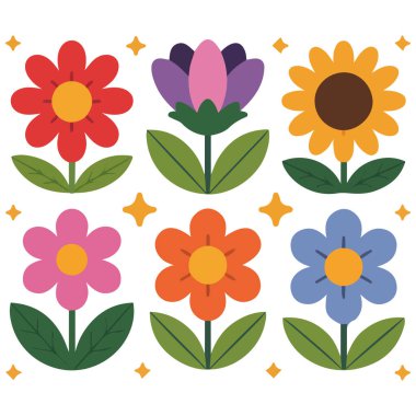 Bahar tasarımları için el çizimi şirin çiçekler beyaz arkaplanda izole vektör çizimi