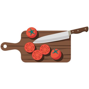 Taze domates dilimleri beyaz arka planda elle izole edilmiş vektör çizimi hazırlanıyor