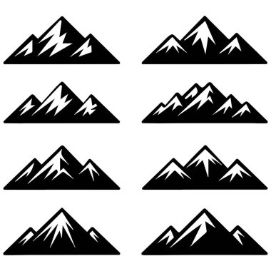 Beyaz arkaplanda karlı dağlar ve buzdağlarının vektör kümesi izole edildi