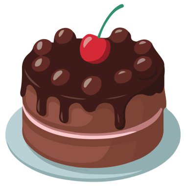 Pembe kremalı ve çikolata izole edilmiş vektör resimli doğum günü pastası