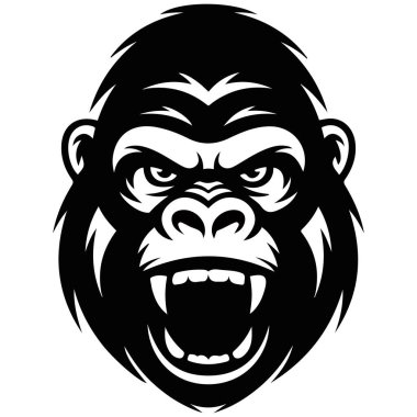 Kızgın goril kafası beyaz arkaplanda izole edilmiş vektör çizimi