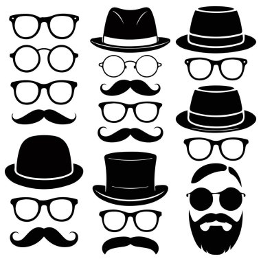 Retro beyefendiler pipo ve şapka izole edilmiş vektör illüstrasyonuyla ayarlandı