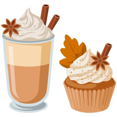 Sonbahar tatlısı seti. Kabak tatlısı ve izole vektör illüstrasyonu.