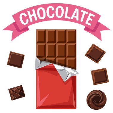 Beyaz arkaplanda izole edilmiş çikolata ikonları etiketleri