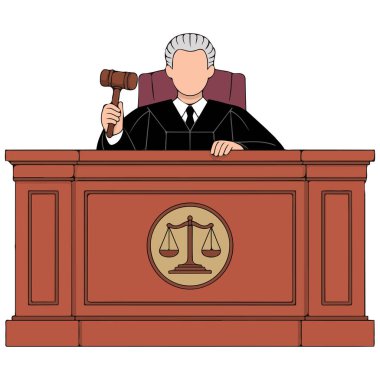 Beyaz arkaplandaki hakim karakter izole vektörünün düz çizimi