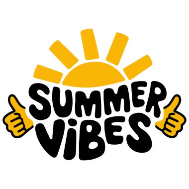 Güneş vektör pankartı tasarımlı el yazısı yaz titreşimleri