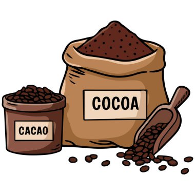 Kakao seti vektörü beyaz arkaplanda izole edilmiş çizim