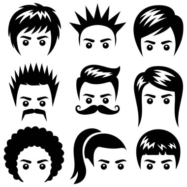 Erkek saç stilleri beyaz arkaplanda izole vektör çizimi oluşturdu