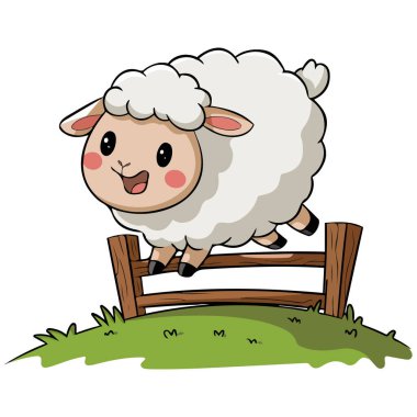 Çitin üzerinden atlayan sevimli çizgi film koyunları izole edilmiş vektör çizimleri