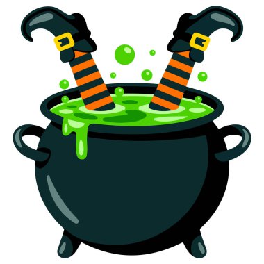 cadı bacakları kazanda baş aşağı izole edilmiş vektör illüstrasyonunda