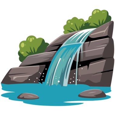 Şelale çizimi beyaz üzerine izole edilmiş vektör