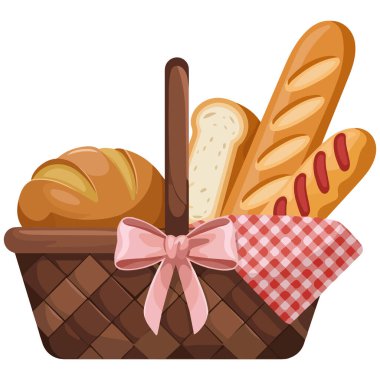 izole edilmiş ekmek vektör çizimi sepeti