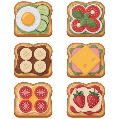 Jambon peyniri soslu İtalyan bruschetta vektörü izole edilmiş beyaz arka plan