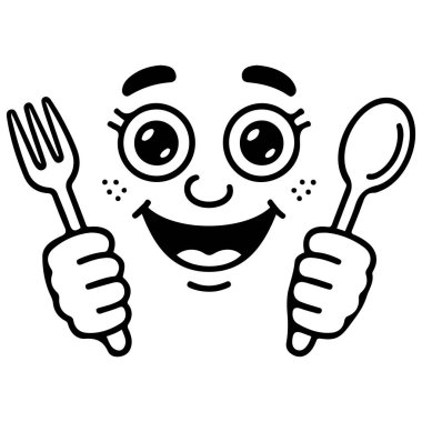 Heyecanlı yüz lezzetli yemek vektörü için bekliyor izole beyaz arka plan