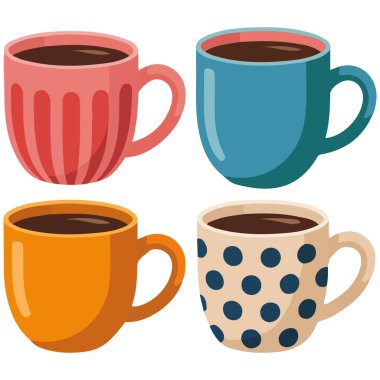 Düz stil vektör izole edilmiş beyaz arka planda çeşitli kahve fincanları