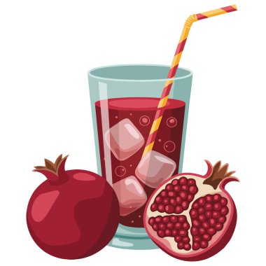 Buz küplü nar suyu vektör izole edilmiş beyaz arkaplan
