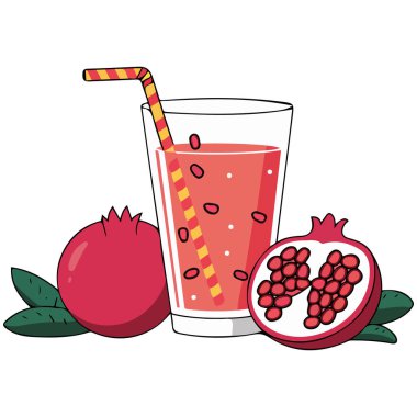 Meyve vektörü izole edilmiş beyaz arka planlı kırmızı nar içeceği.